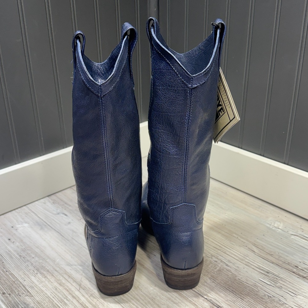 Frye Carson Tab Tall Boots Women's Size 7.5B Blue Leather Riding Boots Mexico - Picture 6 of 10